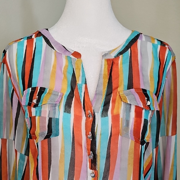 Ariat Sheer Long Sleeve Blouse Multicolor Women's Sz M - Picture 2 of 10